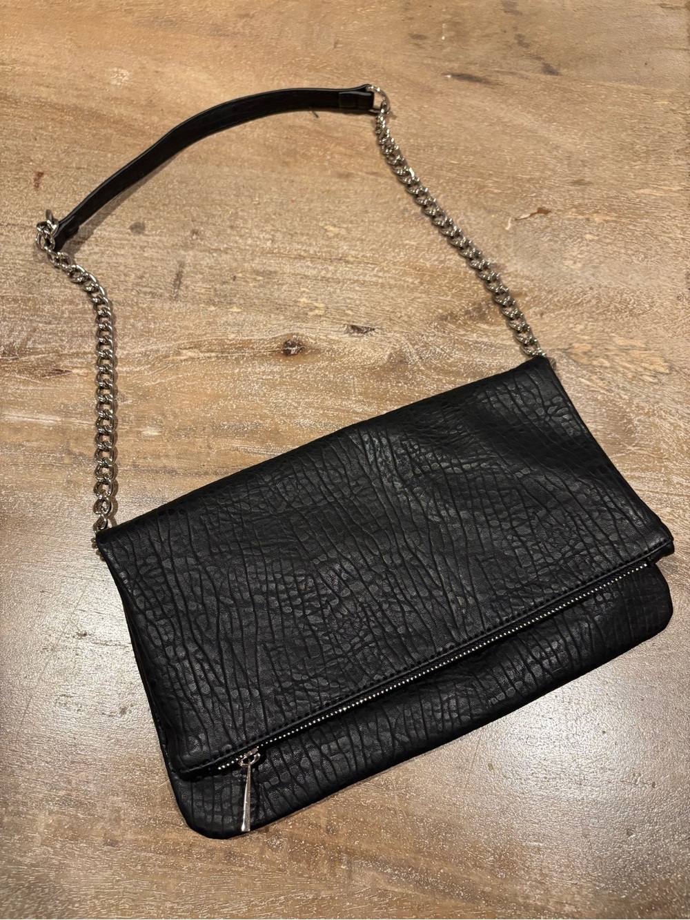 Express Black Leather Chain Strap Fold-Over Shoulder Bag